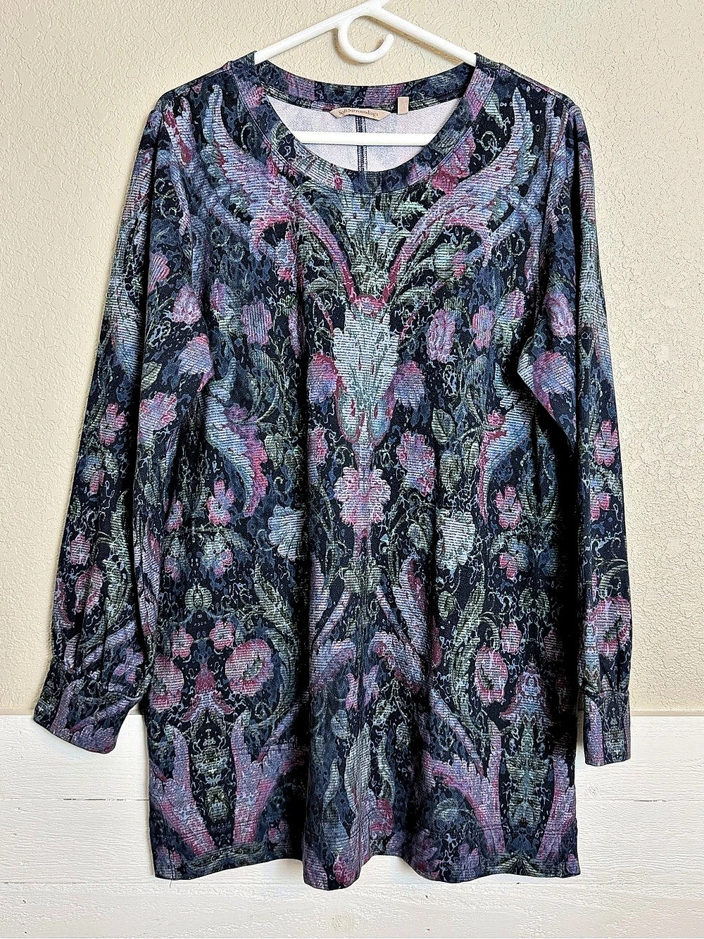 Soft Surroundings Floral Long Sleeve Tunic Blue Size Medium Like New